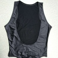 Baju ketat kulit imitasi hitam untuk pria, pakaian dansa, pakaian pertunjukan klub malam, bodysuit.