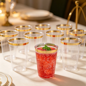 <span class=keywords><strong>Verre</strong></span> à vin jetable <span class=keywords><strong>en</strong></span> <span class=keywords><strong>plastique</strong></span> transparent rigide de haute qualité avec bord doré pour fête, mariage, anniversaire, cocktail, boisson - Product Image 2