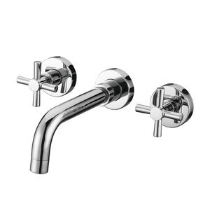 Grifo Mezclador de Lavabo Empotrado Moderno de Latón con Válvula Cerámica, Función Dosificadora, Tres Orificios, Doble Manija, Acabado Oro Cepillado - Product Image 2