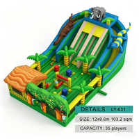 Château gonflable commercial extérieur sur le thème de la forêt animale, personnalisé, 12*8m, 103m², pour enfants, avec toboggan