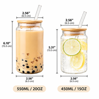 Gobelets en verre borosilicate modernes personnalisables avec logo, 16oz et 18oz, avec couvercles en bambou et pailles, transparents, pour café glacé, bière et thé