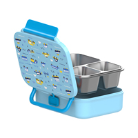 Boîte à bento durable pour enfants, conteneur repas 3 compartiments avec couvercle en plastique, poignée portable, étanche, pour repas scolaires