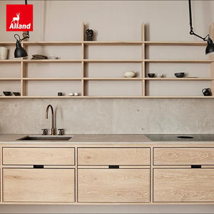 Meuble de cuisine scandinave moderne en chêne européen naturel, avec façade en plaque pleine, sans poignée, à joints apparents et tiroir à queue de cygne - Product Image 5