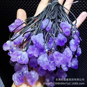 Amethyst <b>Raw</b> Stone Pendant Natural <b>Crystal</b> Necklace Unisex Gift Jewelry - Product Image 1