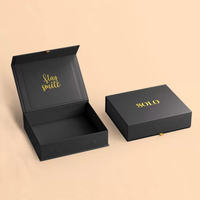 Emballage de parfum en carton rigide avec logo personnalisé, boîte cadeau noire magnétique avec insert en mousse