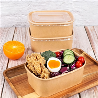 Bol alimentaire jetable en papier kraft personnalisé en usine, rectangulaire, carré, pour salade, avec couvercles