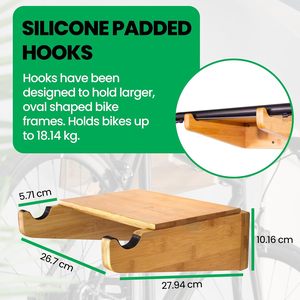<span class=keywords><strong>Soporte</strong></span> de Pared para <span class=keywords><strong>Bicicleta</strong></span>, <span class=keywords><strong>Soporte</strong></span> de Bambú para Guardar Bicicletas en Interiores con Estante Extraíble - Product Image 2