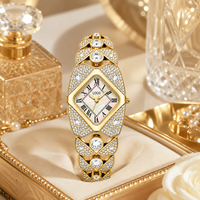 Reloj de Cuarzo para Mujer con Incrustaciones de Diamantes, Pedrería Directa, Estilo del Sudeste Asiático Ecológico, Caja de Aleación de Zinc, Forma de Rombo