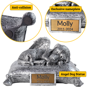 Urna per Ceneri di Cane in Resina Personalizzabile (Disponibile negli USA, Spedizione Rapida) - Design Cucciolo Angelo su Cuscino, Targa Incidibile per <span class=keywords><strong>Nome</strong></span>/Data - Product Image 5