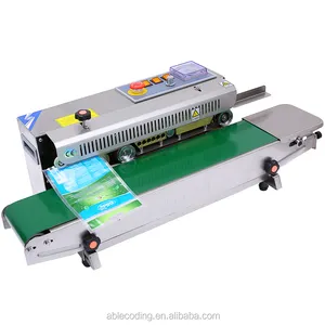 sealing machinery Automatic Continuous Plastic Bag Band Sealing bag sealer with date code printing use ink roller