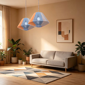 Pantalla de Lámpara de Cuerda de Algodón Estilo Latinoamericano con Bloques de Color, Multicolor, Hecha a Mano, Ecológica, Decorativa para Alojamientos y Hoteles - Product Image 1