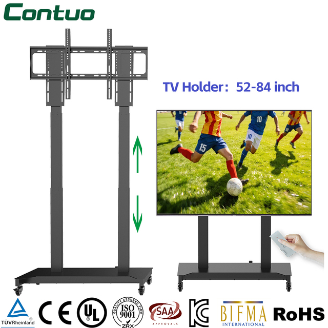 Motorized Mobile TV Stand With Wheels for 52-81 Inch Flat Screens Electric Height Adjustable TV Cart Rolling TV Stand