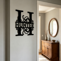 Plaque de nom de famille en métal résistant aux intempéries, découpée au laser, monogramme pour la décoration de la véranda, de l'entrée ou du jardin