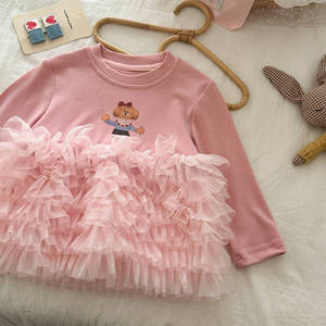 Child Star Circle Girls Mesh Sweatshirt Dress Pink Long Sleeve With Ruffles For Spring Autumn - Product Image 2