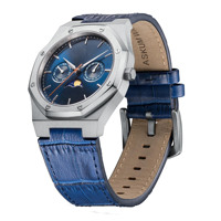 Montre pour homme avec affichage des phases lunaires, bracelet en cuir véritable grain crocodile, affichage de la semaine et fonction calendrier, montre-bracelet à quartz pour affaires