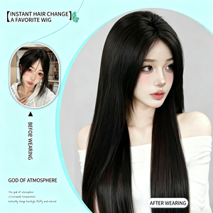 วิกผมลูกไม้แบบคล้องมือสำหรับผู้หญิง สีดำ <span class=keywords><strong>ผม</strong></span><span class=keywords><strong>ยาว</strong></span>ตรงเป็นธรรมชาติและสมจริง ทำจากไหมทนความร้อนสูง ปิดคลุมทั้งศีรษะ - Product Image 5