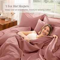 Parure de draps Queen 100 % coton biologique personnalisée, tissage percale, 40 fils, légère, respirante, lavable en machine, taies d'oreiller 15 pouces