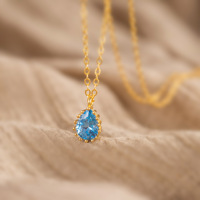 Collar de Plata de Ley S925 con Diseño de Gota de Agua Azul Océano, Joyería de Plata sin Níquel para Tienda en Línea, Moda Femenina