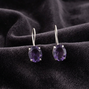 Boucles d'oreilles indiennes faites à la main, élégantes, en pierre précieuse lolite violette, plaquées argent 925, bijoux pour femmes et filles, à porter lors de fêtes. - Product Image 5