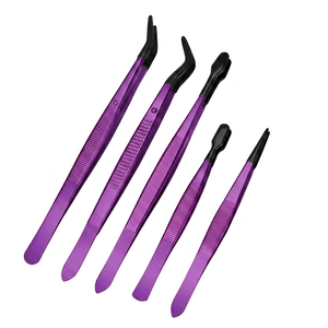 Pinzas Profesionales Multiusos de Acero Inoxidable Color Púrpura con Puntas de Silicona, Ideales para Colección de Monedas, Vidrio y Sellos - Product Image 1