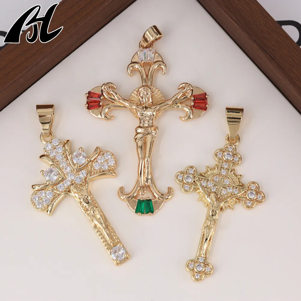 Оптовая Продажа Изысканные религиозные украшения Oro Laminado 18k Colgante De Cruz христианский Циркон Бриллиантовый Крест Подвески