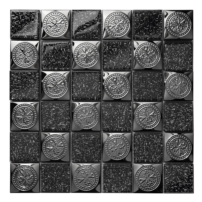 mosaic tile with metal and glass