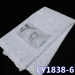 Tecido de renda de algodão africano branco para mulheres, renda voile suíça elegante, bordado com strass, tecido decorativo para casamentos, NI.AI