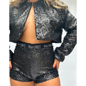 Veste courte noire à paillettes faite main - Product Image 2