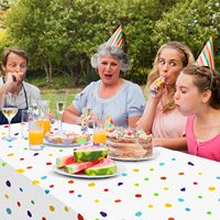 XUECE Lot de 3 nappes jetables en plastique blanc à pois pour pique-nique, mariage, anniversaire, fête du thé et réunions de famille, usage adulte