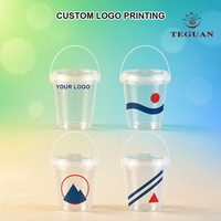 Seau en plastique personnalisé 32oz, conteneur jetable pour fruits, seau transparent 1000ml, gobelet en plastique PP avec poignée, vente en gros