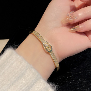 <b>Copper</b> Belt Buckle <b>Bracelet</b> Gold And Silver Micro Insert Zircon Inlay Women's Jewelry Gift Winter 2024 - Product Image 2