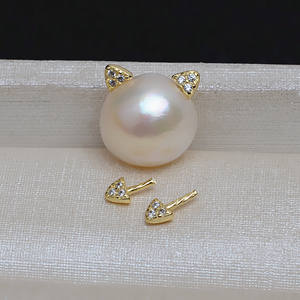 Accesorio DIY de Plata 925 Hecho a Mano con Perlas Barrocas en Forma de Orejas de Gato - Chapado en Oro, Pan en Forma de Orejas de Gato al Vapor, 1 Par 4053 - Product Image 1