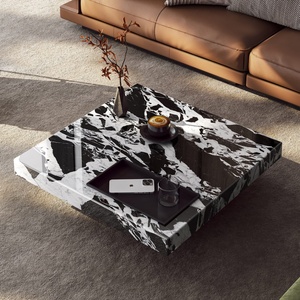 Mesa de Centro Moderna Luca de Mármol Natural Negro Marquina con Base Cuadrada, Mueble de Lujo para Sala de Estar - Product Image 1