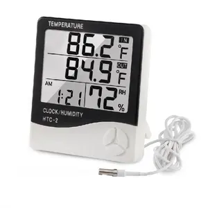 卸売 湿度計湿度センサーインキュベーター-HTC 2電子室屋内温度計および湿度計デジタル温度-屋外温度センサープローブ付き湿度計