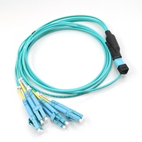 Kabel Patch Fiber Optik Aqua Breakout Multimode OM4 Plenum (OFNP) 8 Serat Duplex LC UPC MPO Female 4 LC UPC untuk FTTH/FTTX Garansi 2 Tahun