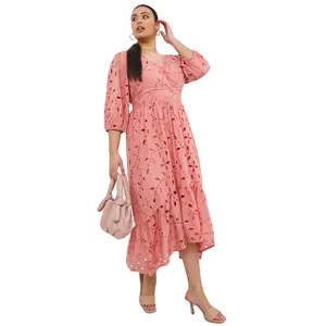 Robe longue plissée en dentelle pour femme, tenue de soirée décontractée, couleur unie, Rose, tendance, OEM ODM