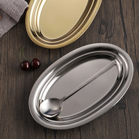 Plateau ovale en acier inoxydable doré, plusieurs tailles, plateau de service en métal, finition polie brillante, plat à poisson, assiette de dîner, vente en gros, personnalisable