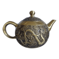 Théière et bol à thé ronds en laiton de style chinois avec motifs de dragon et de phénix, taille personnalisable pour la décoration intérieure