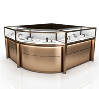 Vitrine de Luxe Courbe Dorée Rose pour Montres, Comptoir d'Îlot Haut de Gamme pour Bijoux avec Éclairage LED, Idéal pour Boutiques de Montres et Centres Commerciaux