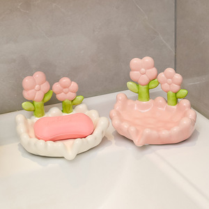 Ruijie Ceramic Tulip Soap Dish Floral Shape Self Drain Bathroom Decor White Porcelain - Product Image 2