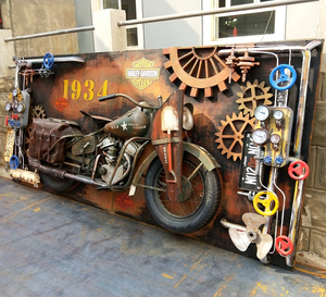 Viento Industrial <span class=keywords><strong>Harley</strong></span> Indian motocicleta Modelo 1:1 tridimensional 3D estaño pared decoración Bar restaurante Metal pintura - Product Image 3