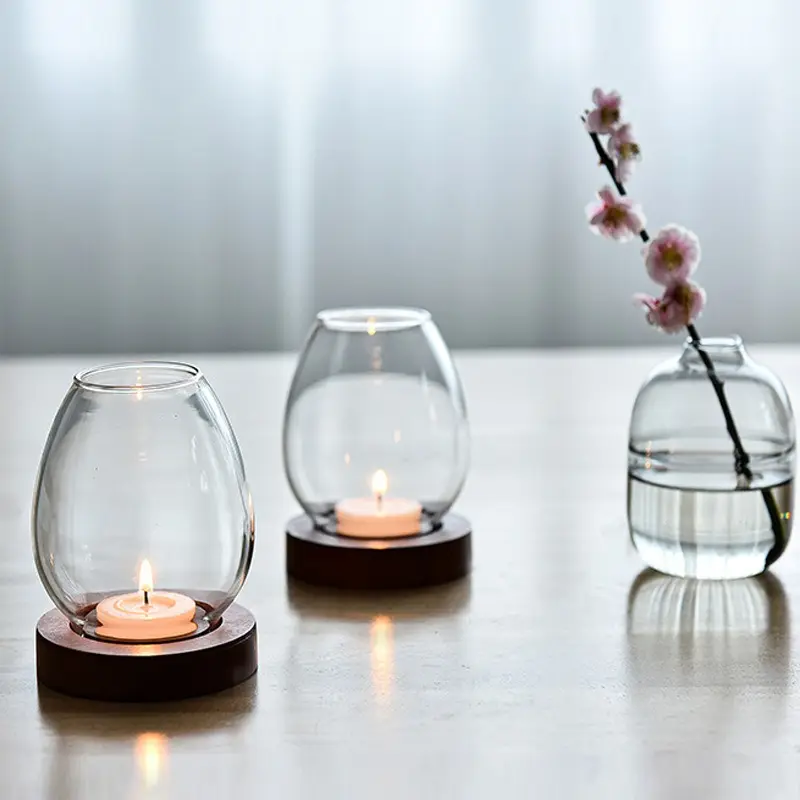 European transparent glass round candlestick candlelight dinner Zen home windproof candle cover Chinese ornaments