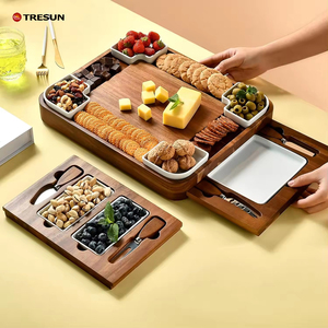 Juego de Tablas de <span class=keywords><strong>Queso</strong></span> Cuadradas de Madera de Acacia al por Mayor, Organizador de 2 Cajones, Bandejas de Acero Inoxidable para Servir Charcutería y <span class=keywords><strong>Queso</strong></span> - Product Image 4