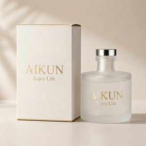 Aikun 100ml Gold Foil Box Any Scent Small Batch 3 Day Sample 7 Day Ship Long Lasting Frosted Round Glass <b>Reed</b> <b>Diffuser</b> Set - Product Image 1