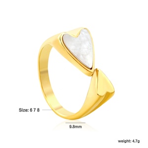 Trendy 18K Gold Plated Stainless Steel Jewelry Personality Wholesale <b>Black</b> White Shell Love Heart Open <b>Rings</b> Jewelry for <b>Women</b> - Product Image 3