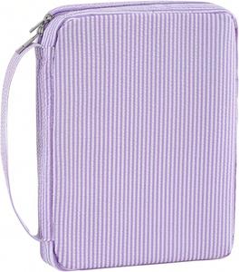 Housse de Bible en Seersucker Violet Brodé Personnalisée, Sacs de Rangement Durables à Rayures pour Cadeaux Religieux - Product Image 1