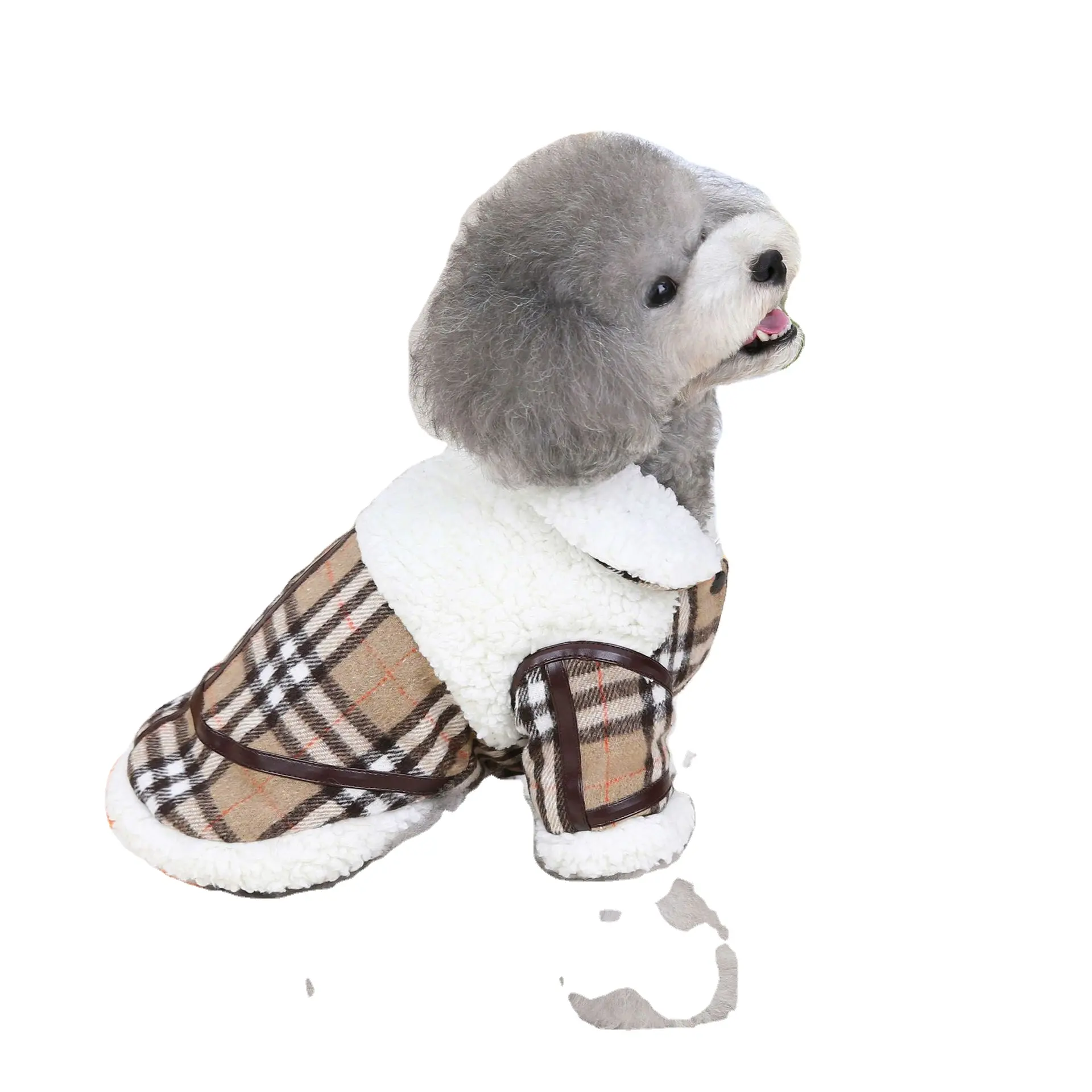 Kingtale 뒤집을 수있는 여분의 따뜻한 개 옷 아늑한 재킷 영국 스타일 격자 무늬 간단한 다용도 2 스타일 개 겨울 코트