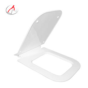 Sièges de toilettes de forme <span class=keywords><strong>rectangulaire</strong></span> en plastique deux boutons charnières à dégagement rapide fixation fermeture en douceur couleur noire OEM carré mince - Product Image 1