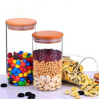 Pot de conservation en verre borosilicate de 65 mm de diamètre avec couvercle en bambou, soufflé à la bouche, pour la préservation de la fraîcheur, style bohème, pour aliments, voyage, usage multiple