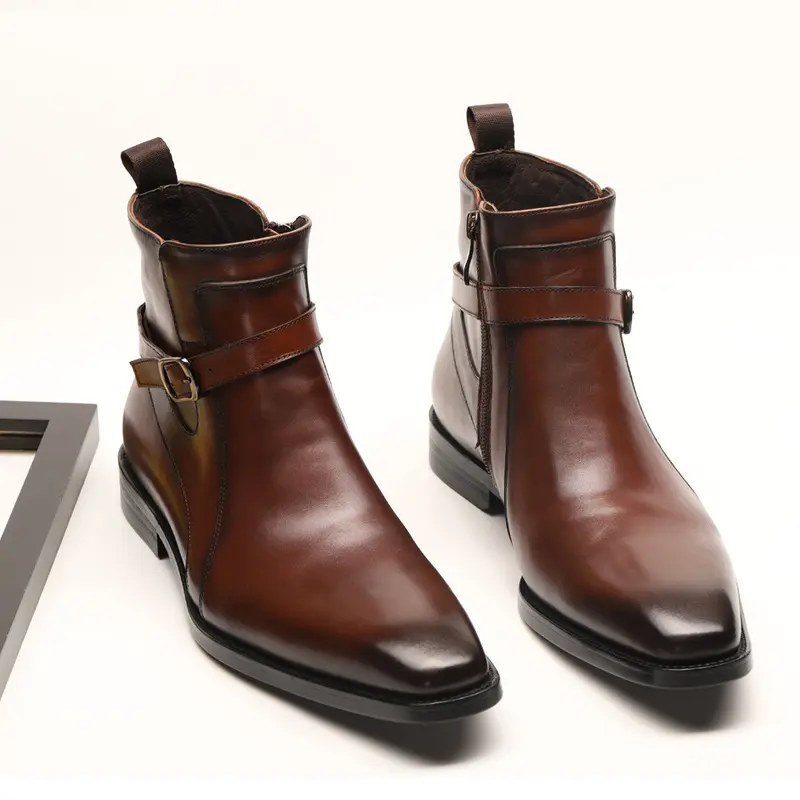 New arrival 2022 men's boots rubber sole dress boots men high quality monk strap genuine leather shoes men